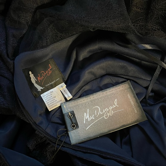 # Mac Duggal Long Sleeve Lace Column Gown With Overskirt - Picture 14 of 16